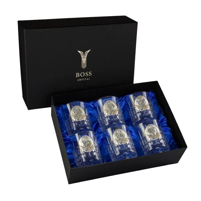 Набір для віскі «КОЗАКИ» Boss Crystal - 6 кришталевих келихів | Золото, Срібло