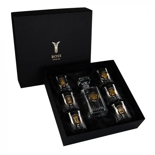 Набір для віскі «ШАХИ» Boss Crystal - 6 кришталевих келихів із графином | Золото, Срібло, Платина