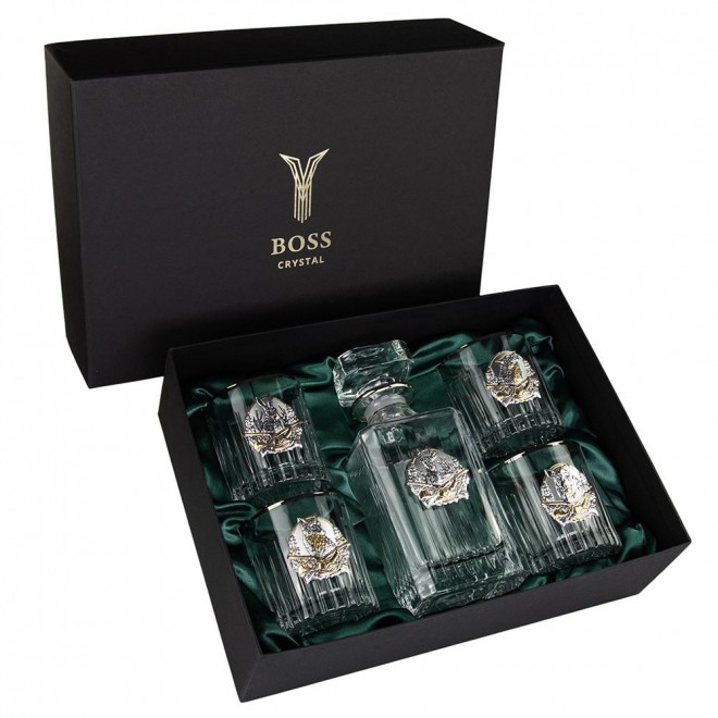 "HUNTER" Boss Crystal - набор из 4 хрустальных стаканов с графином | Золото, Серебро, Платина
