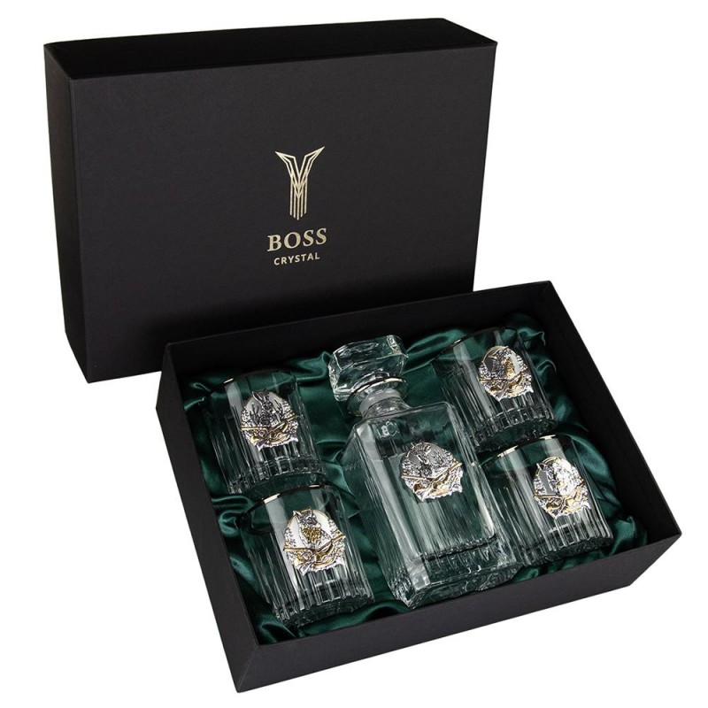 "HUNTER" Boss Crystal - набор из 4 хрустальных стаканов с графином | Золото, Серебро, Платина