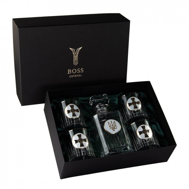 "АРМЕЙСКИЙ" Boss Crystal - набор из 4 хрустальных стаканов с графином | Золото, Серебро