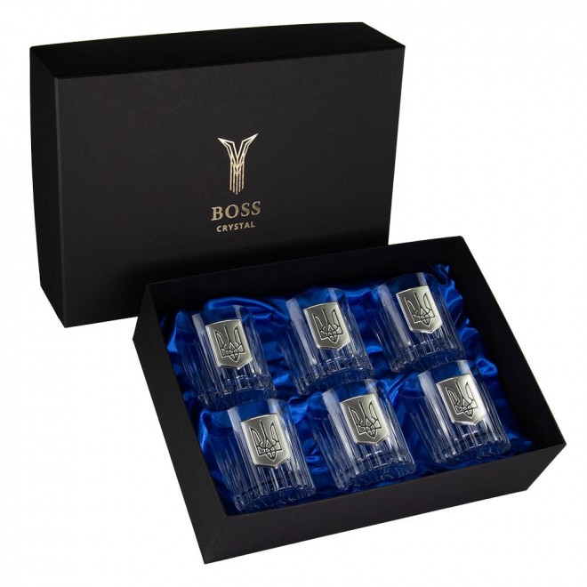"Тризуб SILVER" Boss Crystal - набор из 6 хрустальных стаканов с графином | Серебро "Тризуб SILVER" Boss Crystal - набор из 6 хрустальных стаканов с графином | Серебро