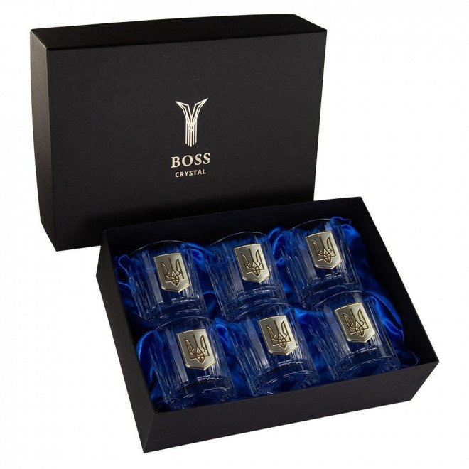 "Тризуб SPINNER" Boss Crystal - набор из 6 вращающихся хрустальных стаканов с графином | Золото, Серебро