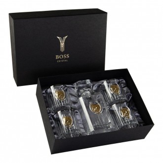 «Золотий кінь» Boss Crystal - набір з 4 кришталевих келихів з графином | Золото, Срібло, Платина