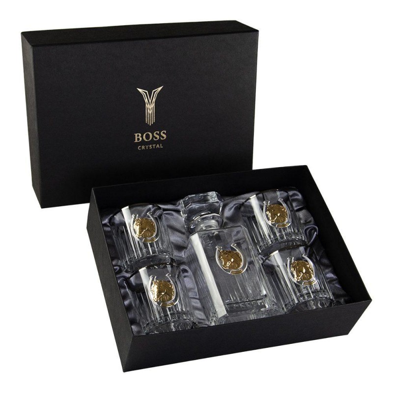 "Золотой конь" Boss Crystal - набор из 4 хрустальных стаканов с графином | Золото, Серебро, Платина "Золотой конь" Boss Crystal - набор из 4 хрустальных стаканов с графином | Золото, Серебро, Платина