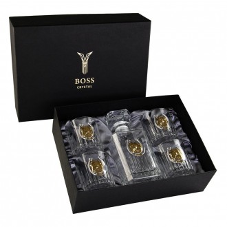 «Золотий кінь» Boss Crystal - набір з 4 кришталевих келихів з графином | Золото, Срібло