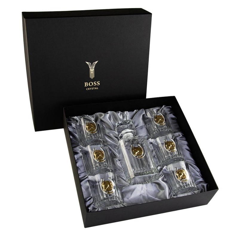 "Золотой конь" Boss Crystal - набор из 6 хрустальных стаканов с графином | Золото, Серебро "Золотой конь" Boss Crystal - набор из 6 хрустальных стаканов с графином | Золото, Серебро
