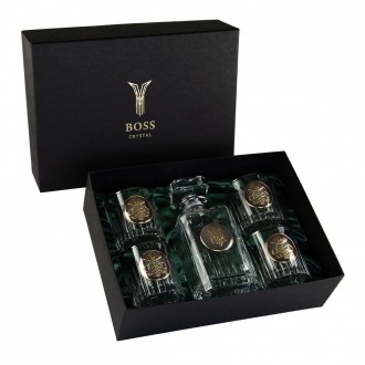 «МИТНИЦЯ» Boss Crystal - набір із 4 кришталевих келихів із графином | Золото, Срібло, Платина