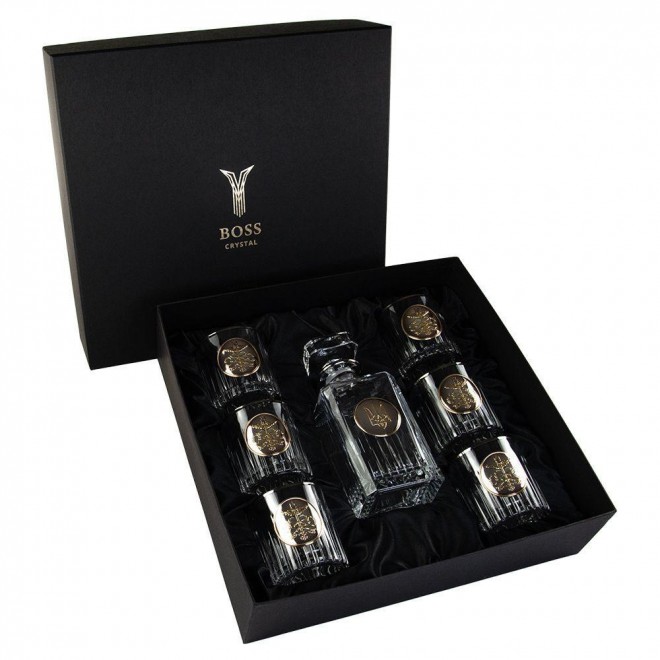 «ТАМОЖНЯ» Boss Crystal - набір із 6 кришталевих келихів із графином | Золото, Срібло, Платина