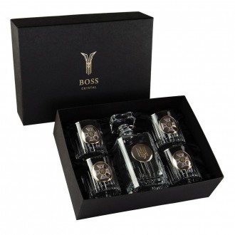 «МНС» Boss Crystal - набір із 4 кришталевих келихів із графином | Золото, Срібло, Платина