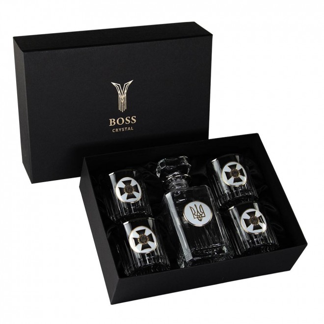 "СБУ" Boss Crystal - набор из 4 хрустальных стаканов с графином | Золото, Серебро, Платина