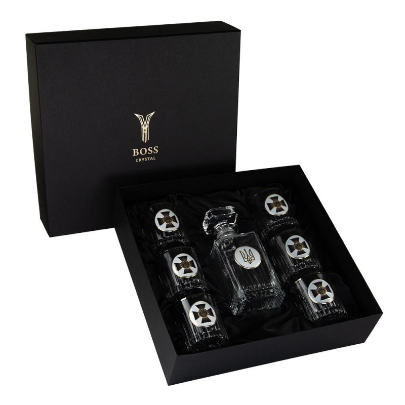 «СБУ» Boss Crystal - набір із 6 кришталевих келихів із графином | Золото, Срібло, Платина
