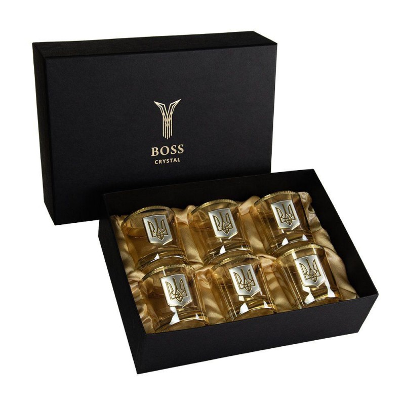 "Тризуб GOLD" Boss Crystal - набор из 6 хрустальных стаканов | Золото, Серебро