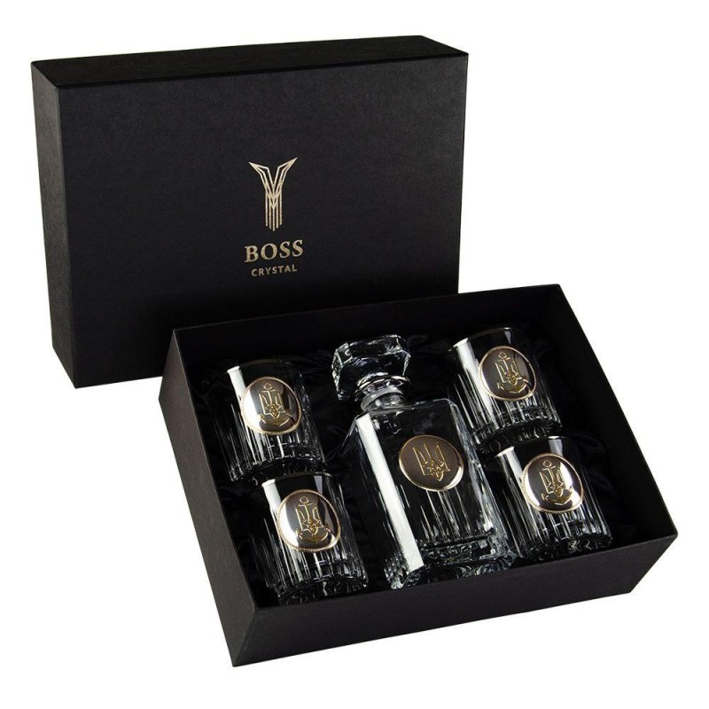 «ШЕВРОН ВМФ» Boss Crystal - набір з 4 кришталевих келихів з графином | Золото, Срібло, Платина