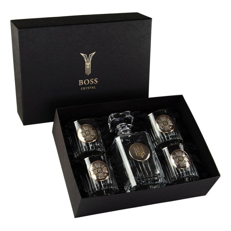«ШТАБ ВМФ» Boss Crystal - набір із 4 кришталевих келихів із графином | Золото, Срібло, Платина