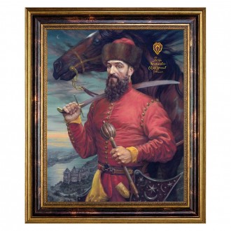 Картина-портрет «Гетьман Петро Сагайдачний» 39 x 47 см | Фарфор, Золото